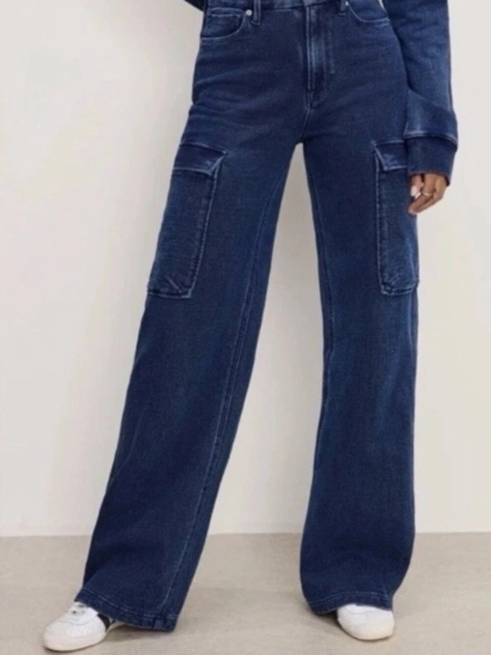 Good American Jeanius Good Skate Cargo Wide Leg Jeans Size 12 / 31 Indigo377